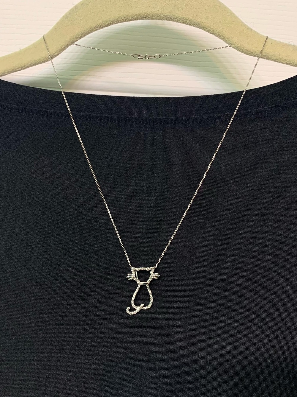 Sterling Silver Cat Necklace 925 Italy CZ Pave Dainty Kitty Pendant 18”